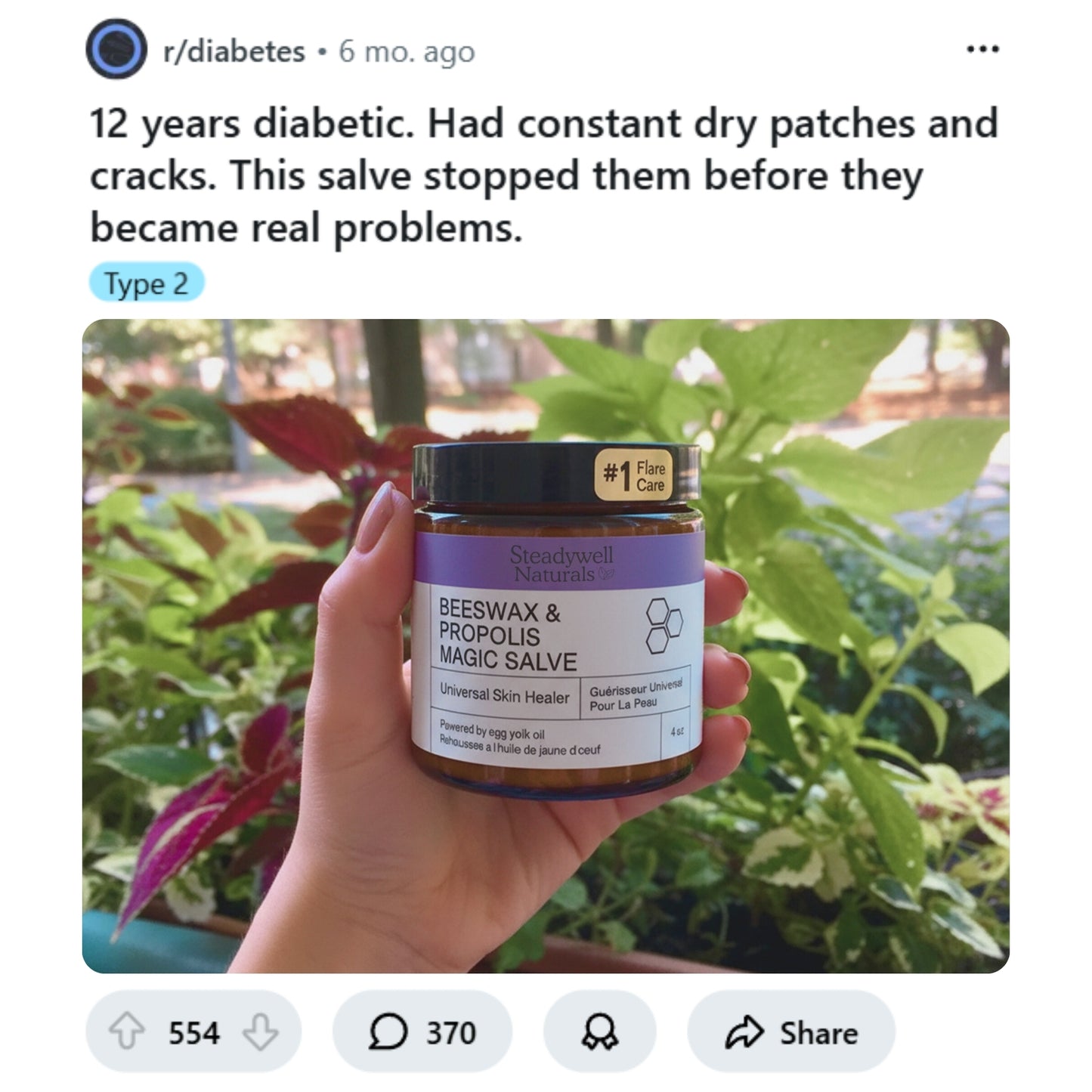 Natural Protection Salve for Diabetic Skin